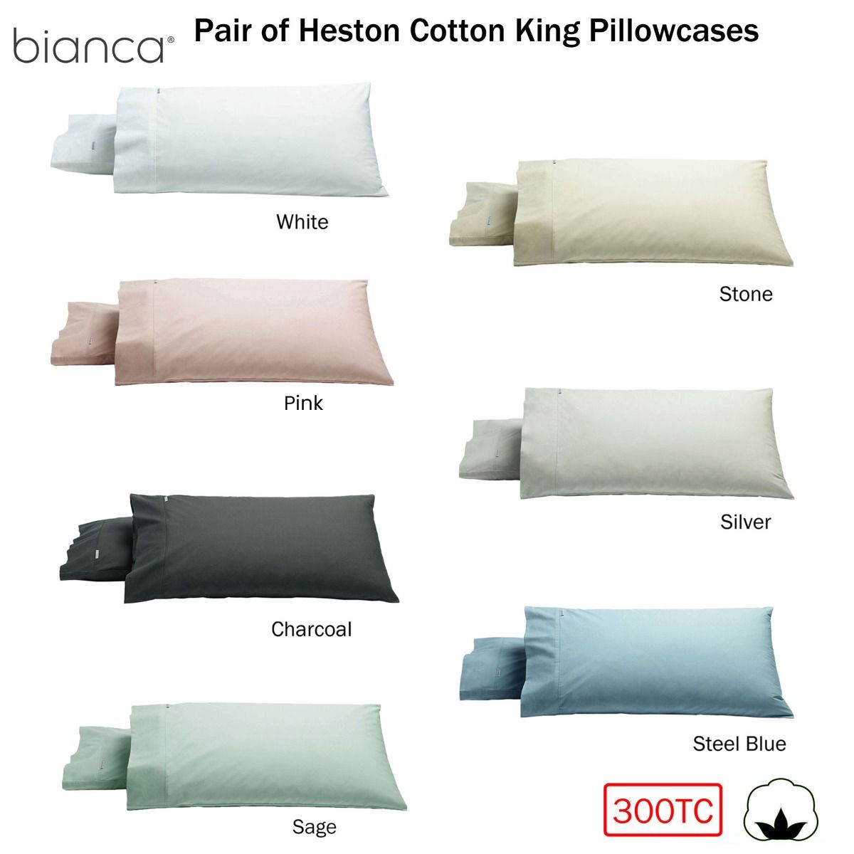Bianca Pair of Heston Cotton Percale King Pillowcases Sage