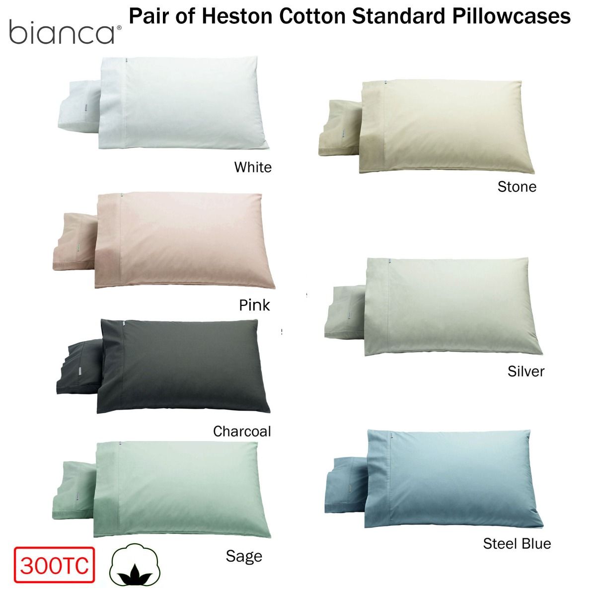 Bianca Pair of Heston Cotton Percale Standard Pillowcases White