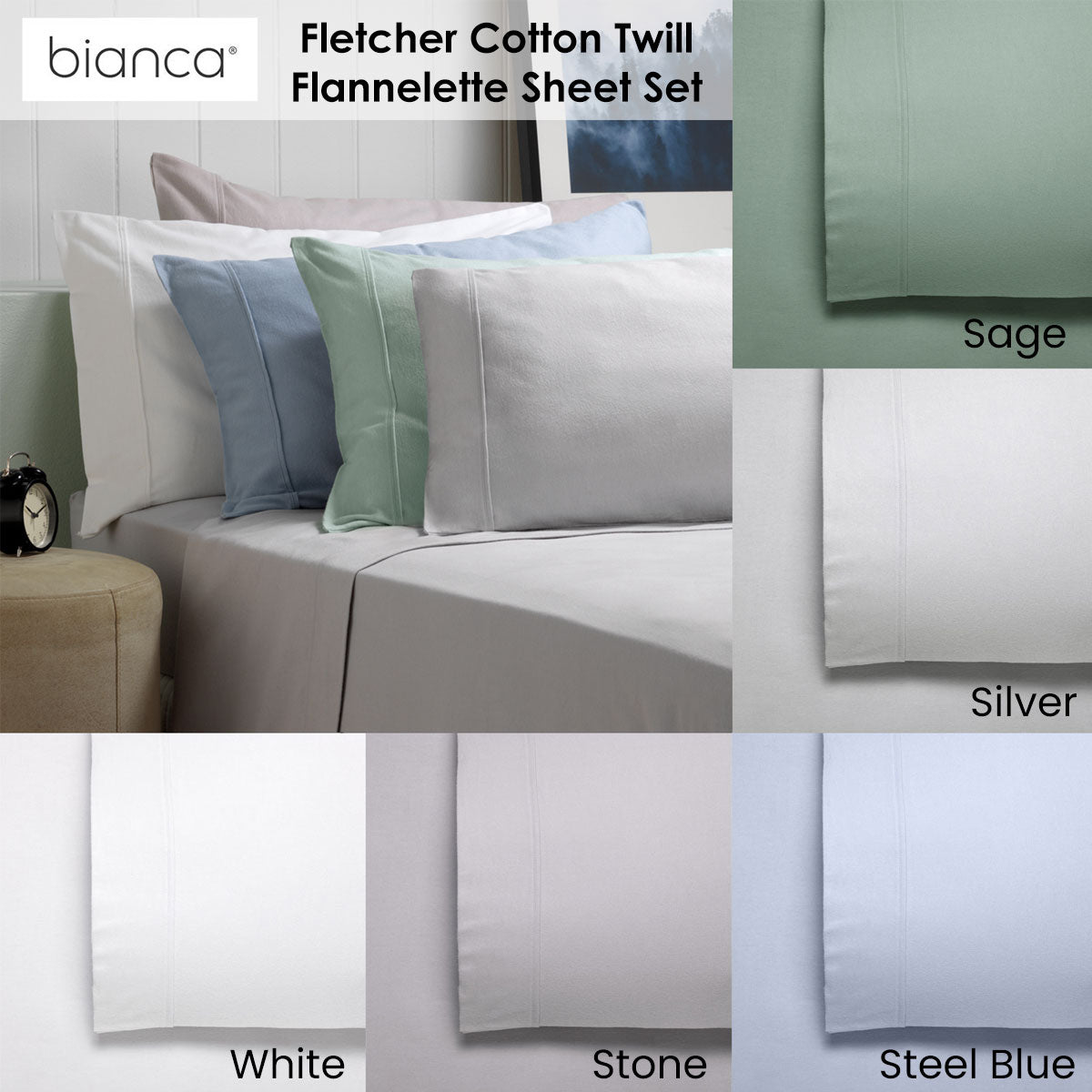 Bianca Fletcher Flannelette Cotton Sheet Set Sage Super King