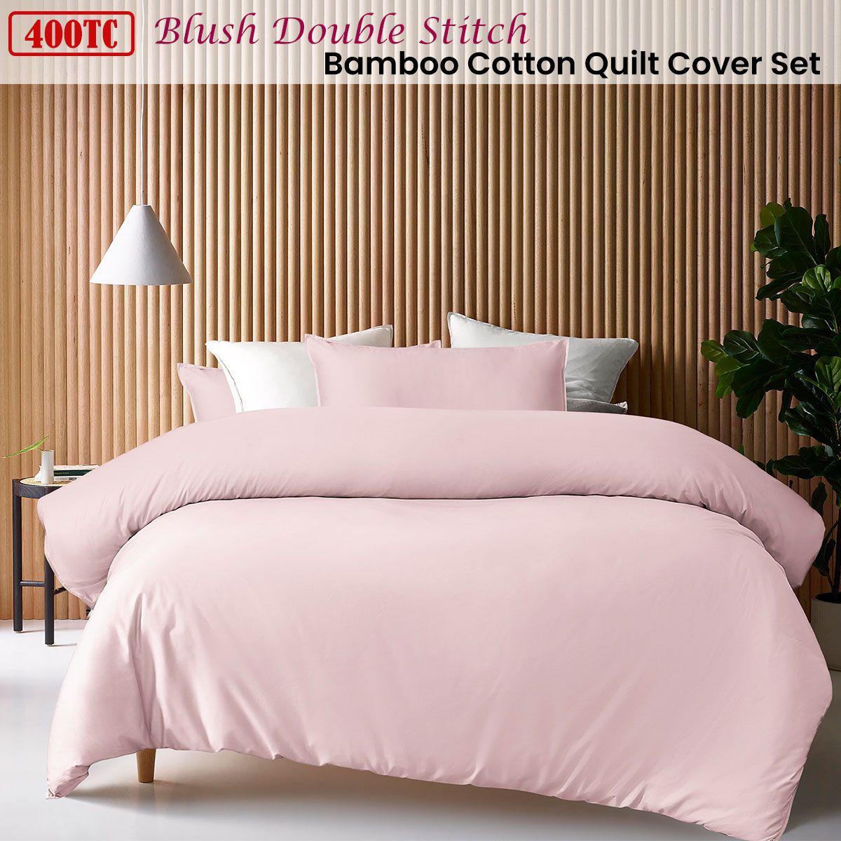 Accessorize 400TC Blush Bamboo Cotton Double Stitch Quilt Cover Set Super King