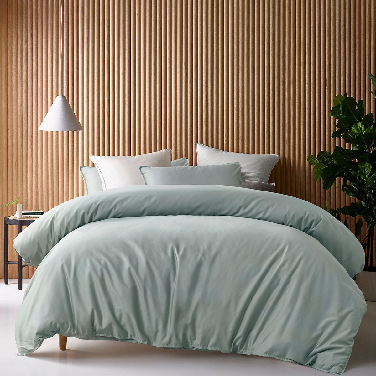 Accessorize 400TC Sage Bamboo Cotton Double Stitch Quilt Cover Set Double