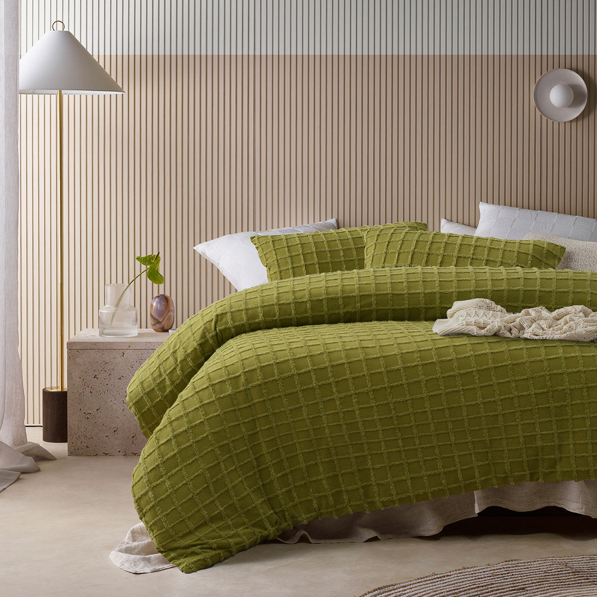 Vintage Design Homewares Parquet Cacti Green Polyester Cotton Quilt Cover Set King