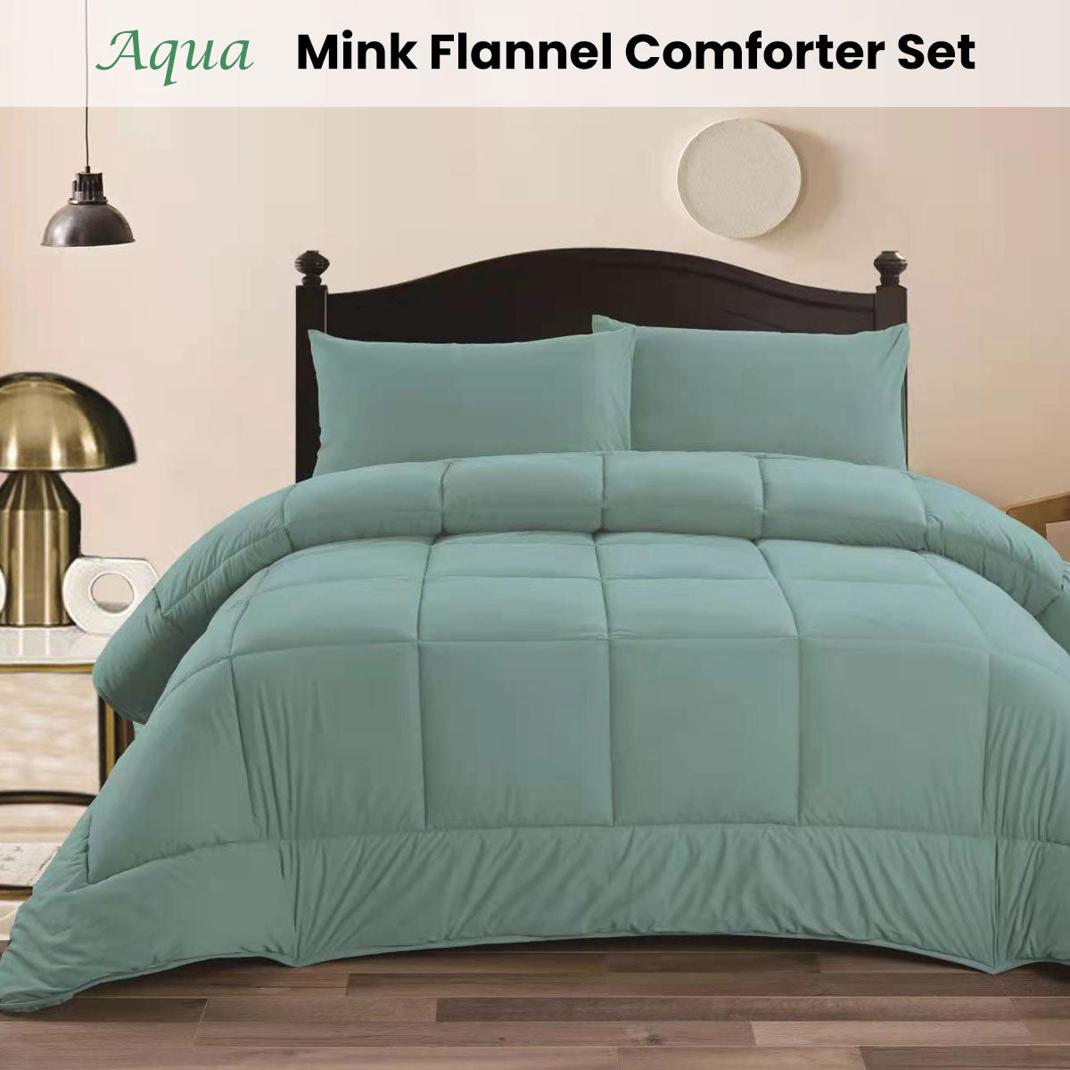 Ramesses Aqua 3- Piece Mink Flannel Comforter Set Queen
