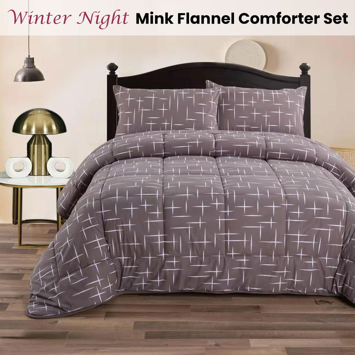 Ramesses Winter Night 3- Piece Mink Flannel Comforter Set Queen