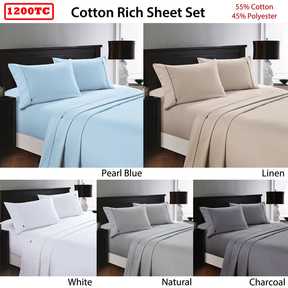 Deluxe Linen 1200TC Cotton Rich Sheet Set Natural King Single