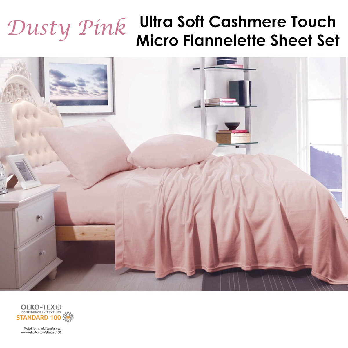 Shangri La Cashmere Touch Micro Flannelette Sheet Set Dusty Pink Double