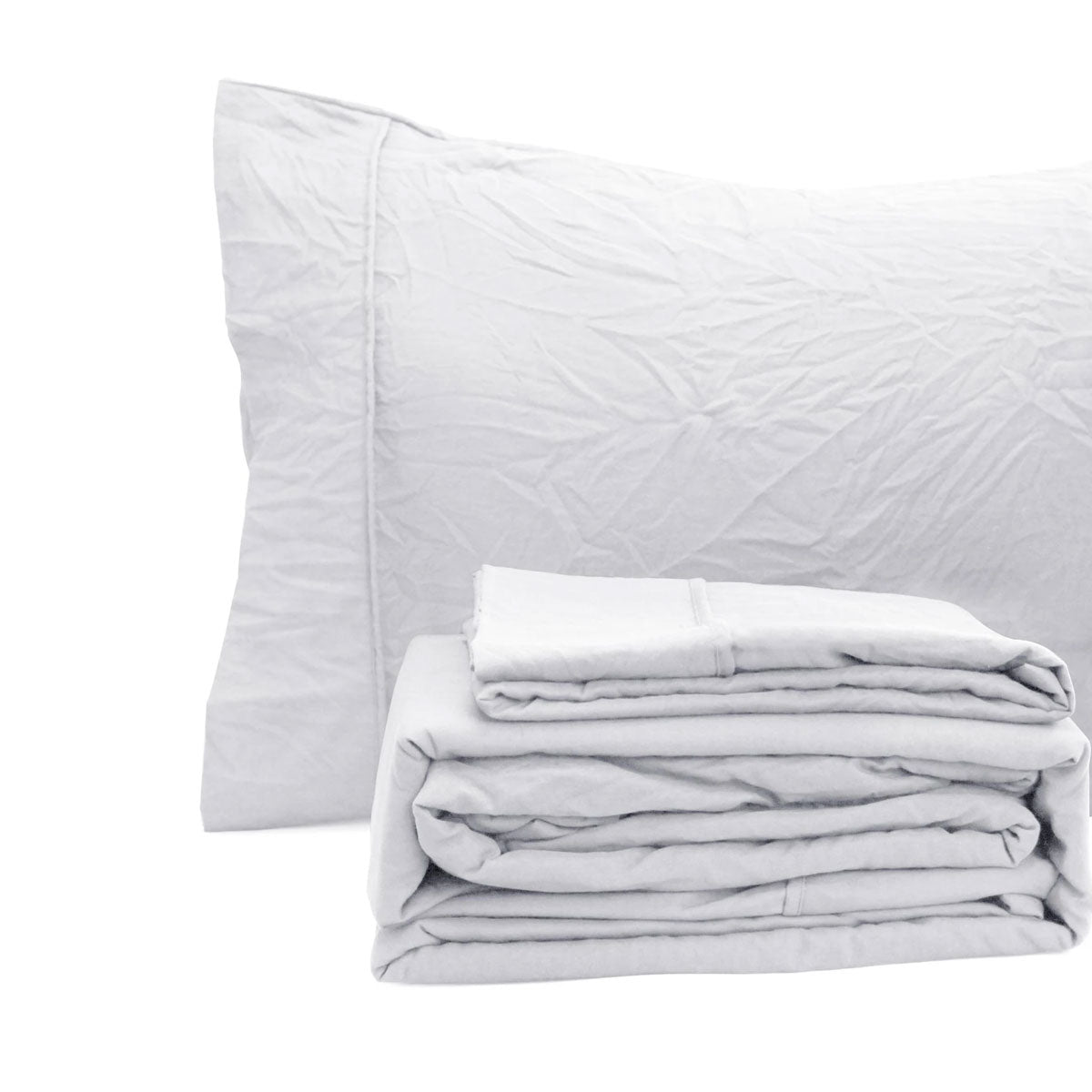 Ramesses White Pebble Wash Linen Look Alternative Sheet Set Single