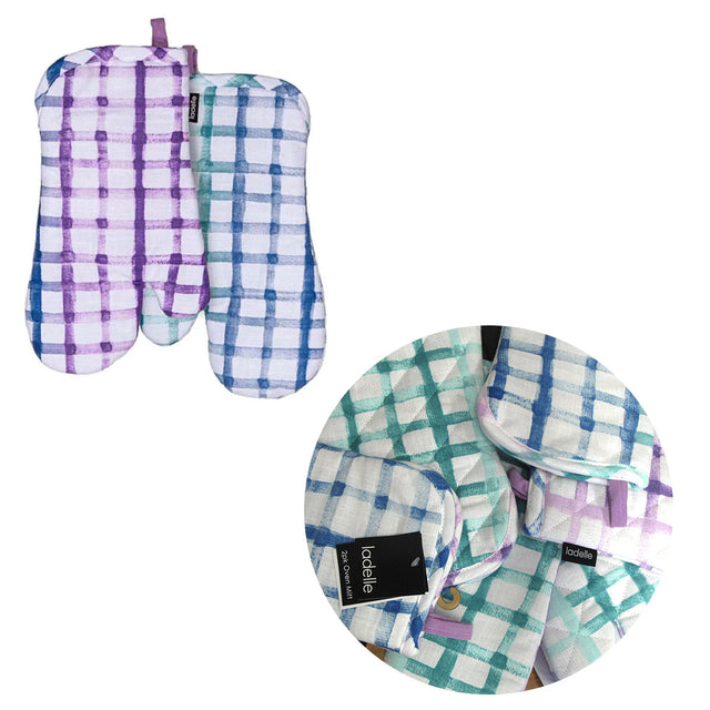 Ladelle Tri colour Trinny Random Pattern/Colour Reversible 2 Oven Mitts 18 33