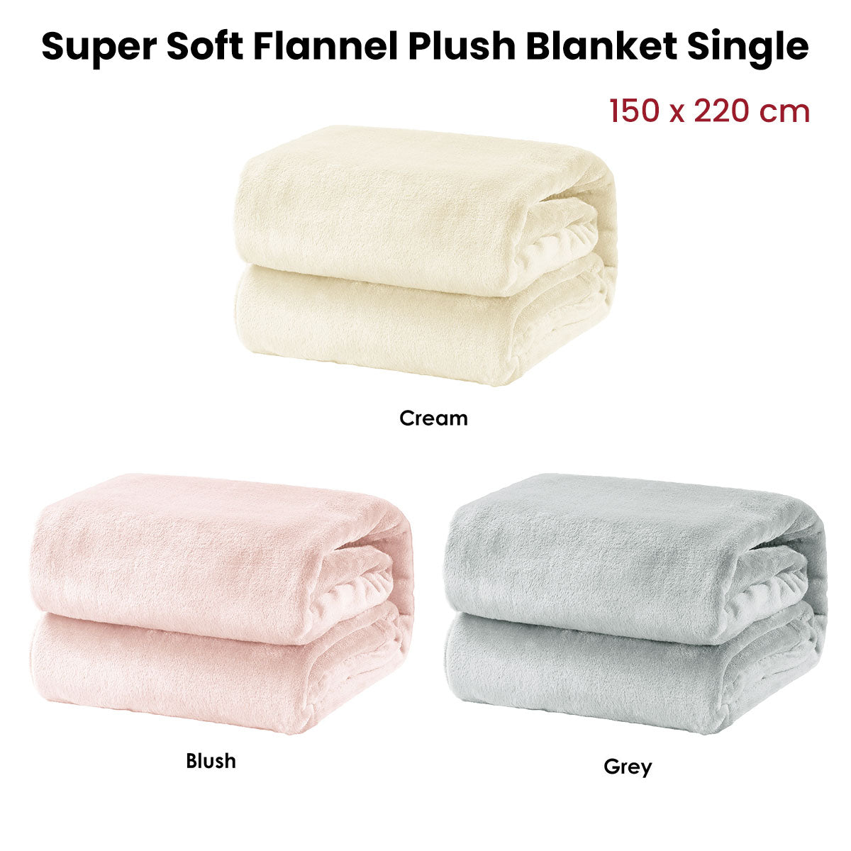 Super Soft Micro Flannel Plush Blanket Single 150 x 220 cm Cream