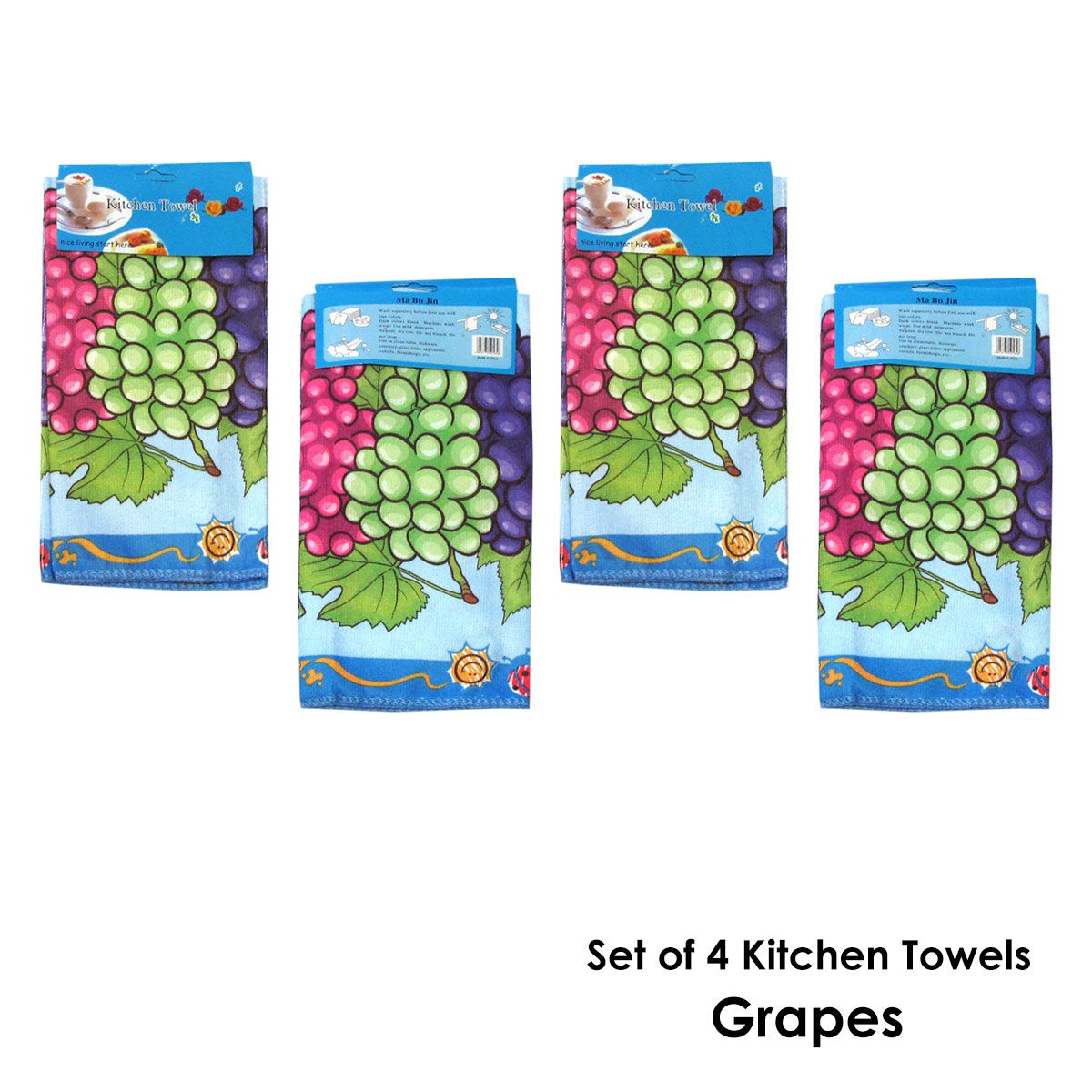 Set of 4 Microfibre Printed Kithen Towels 40 x 60 cm Grapes
