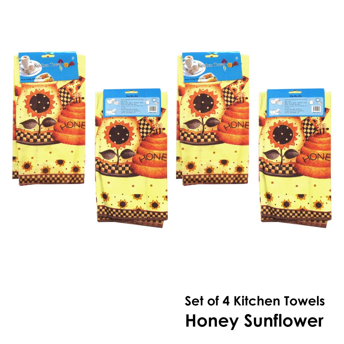 Set of 4 Microfibre Printed Kithen Towels 40 x 60 cm Honey Sunflowers
