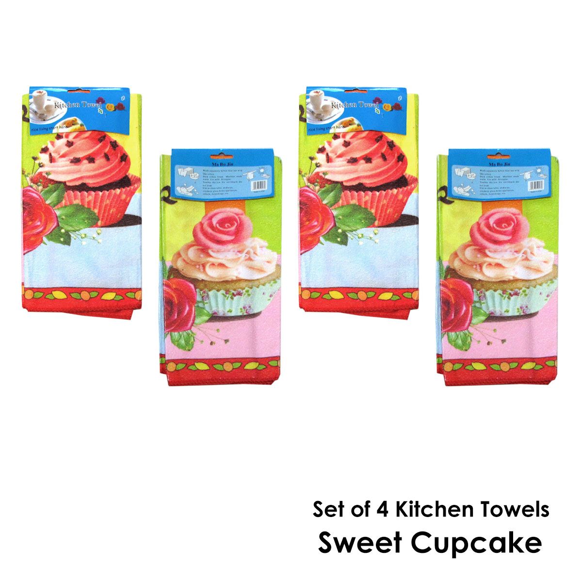 Set of 4 Microfibre Printed Kithen Towels 40 x 60 cm Sweet Cupcakes