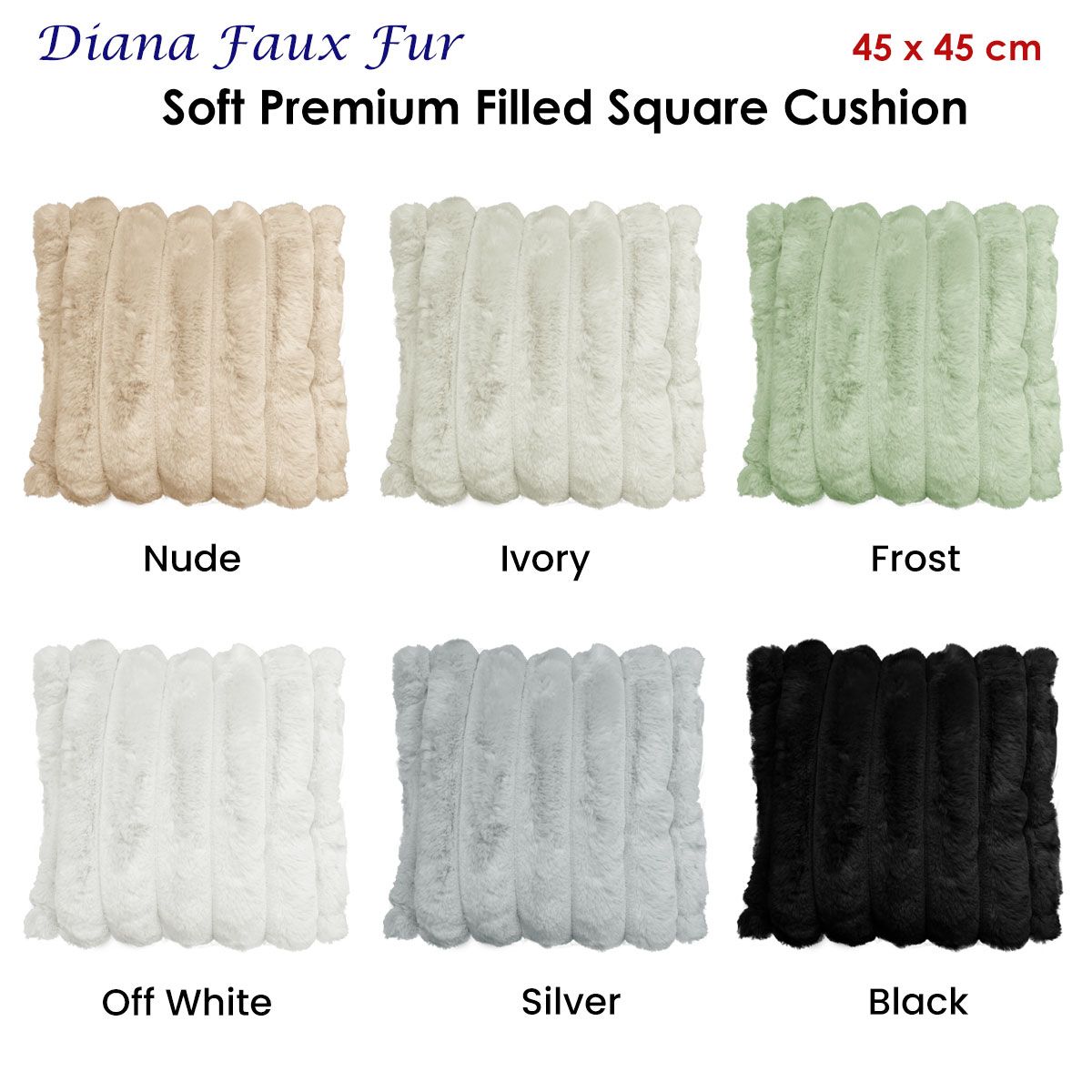 Diana Faux Fur Soft Filled Cushion Square - 45cm x 45cm Frost