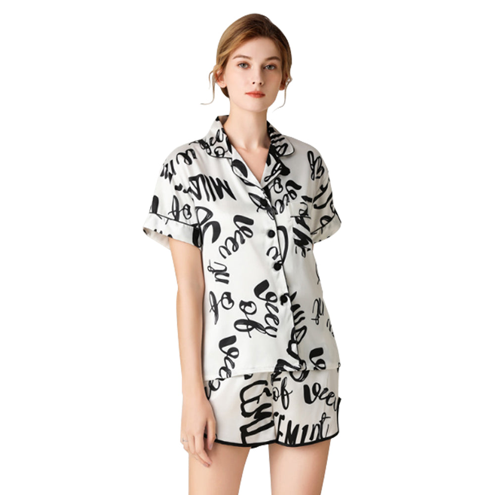 Woman Sleepwear Home Wear Short Sleeve Sweet Girl White Text… - V462-F-47-01