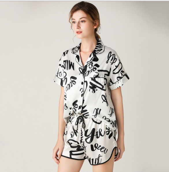 Woman Sleepwear Home Wear Short Sleeve Sweet Girl White Text… - V462-F-47-01