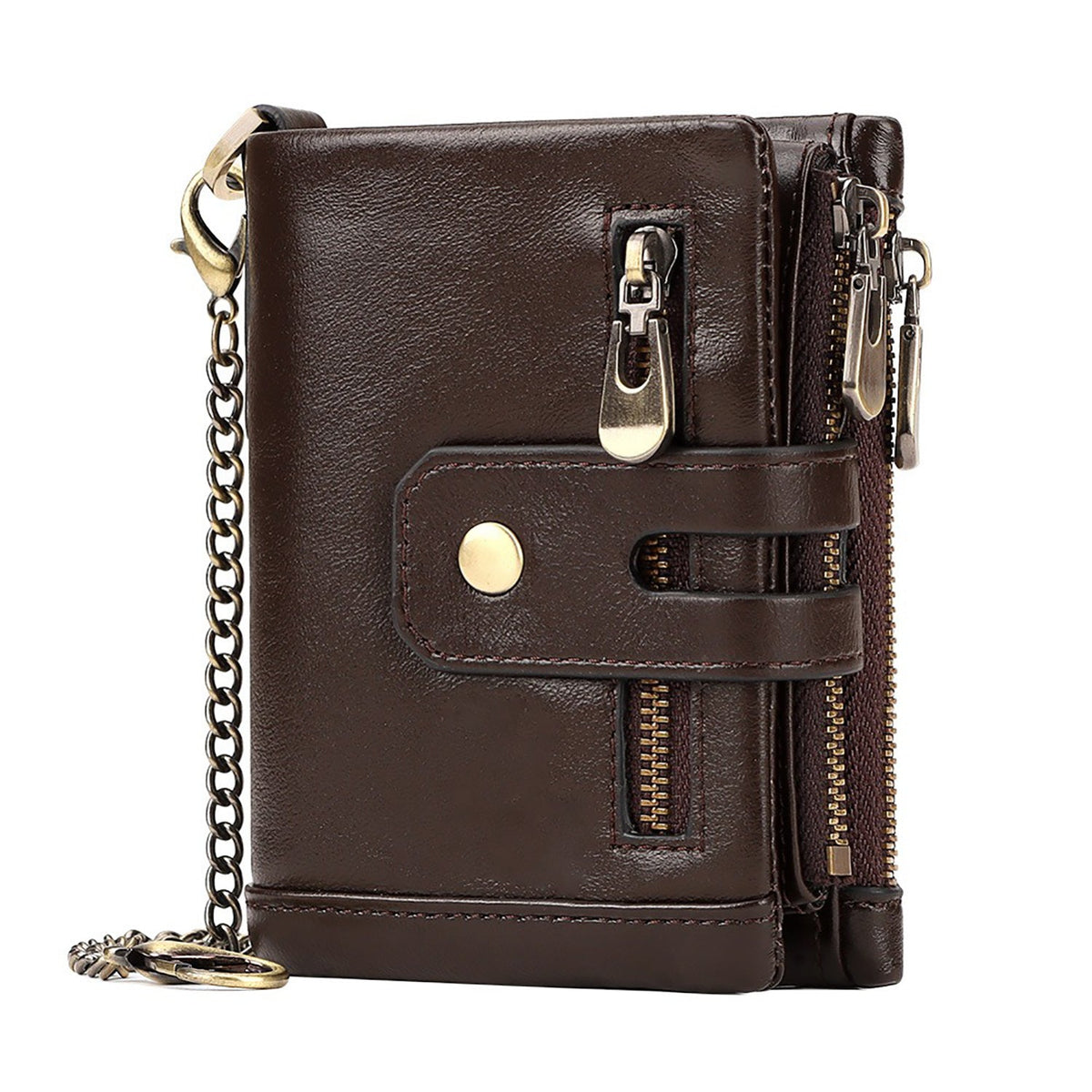 Men's Genuine Leather Wallet RFID Blocking Retro Bifold Zipper Card Holder