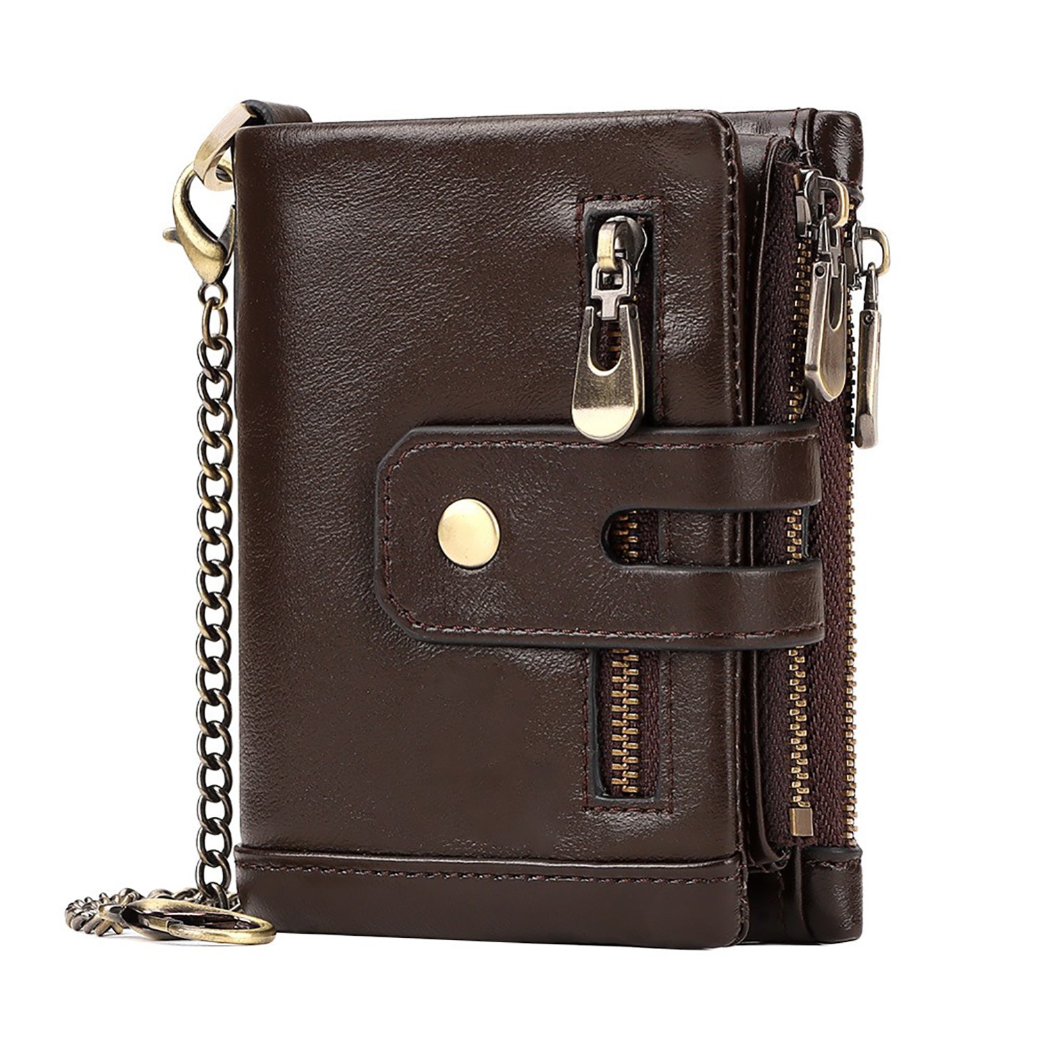 Men's Genuine Leather Wallet RFID Blocking Retro Bifold Zipper Card Holder