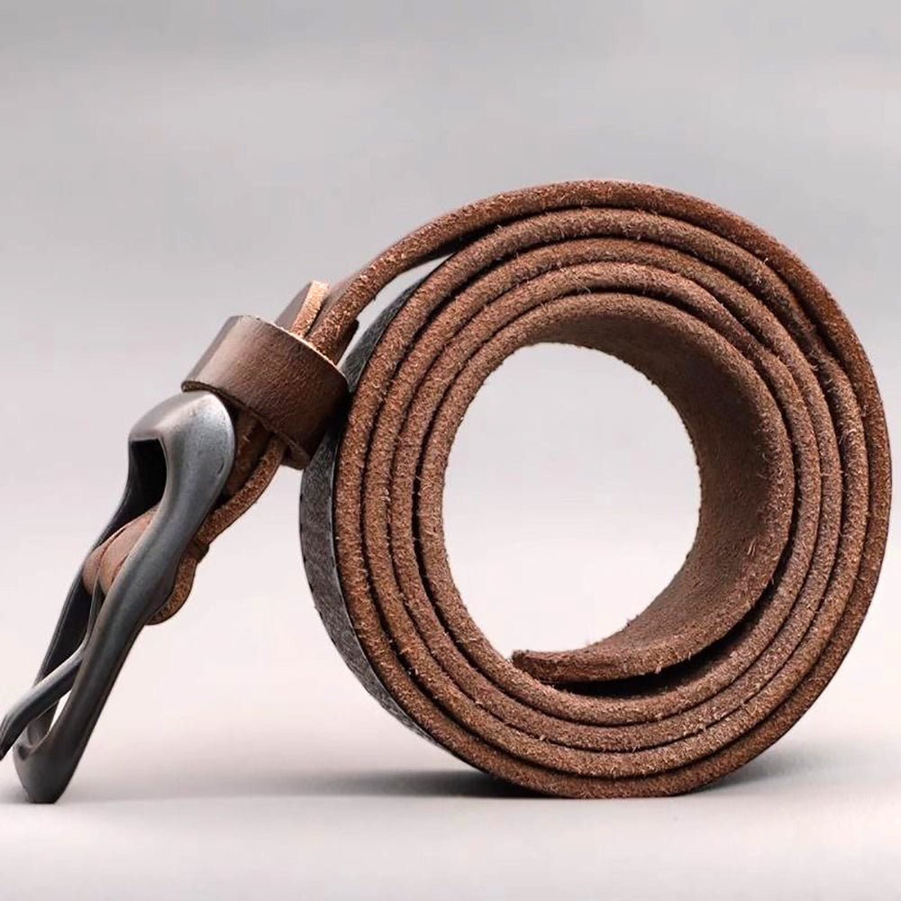 Men's Genuine Leather Belt Vintage Cowhide Pin Buckle 125cm Adjustable Length