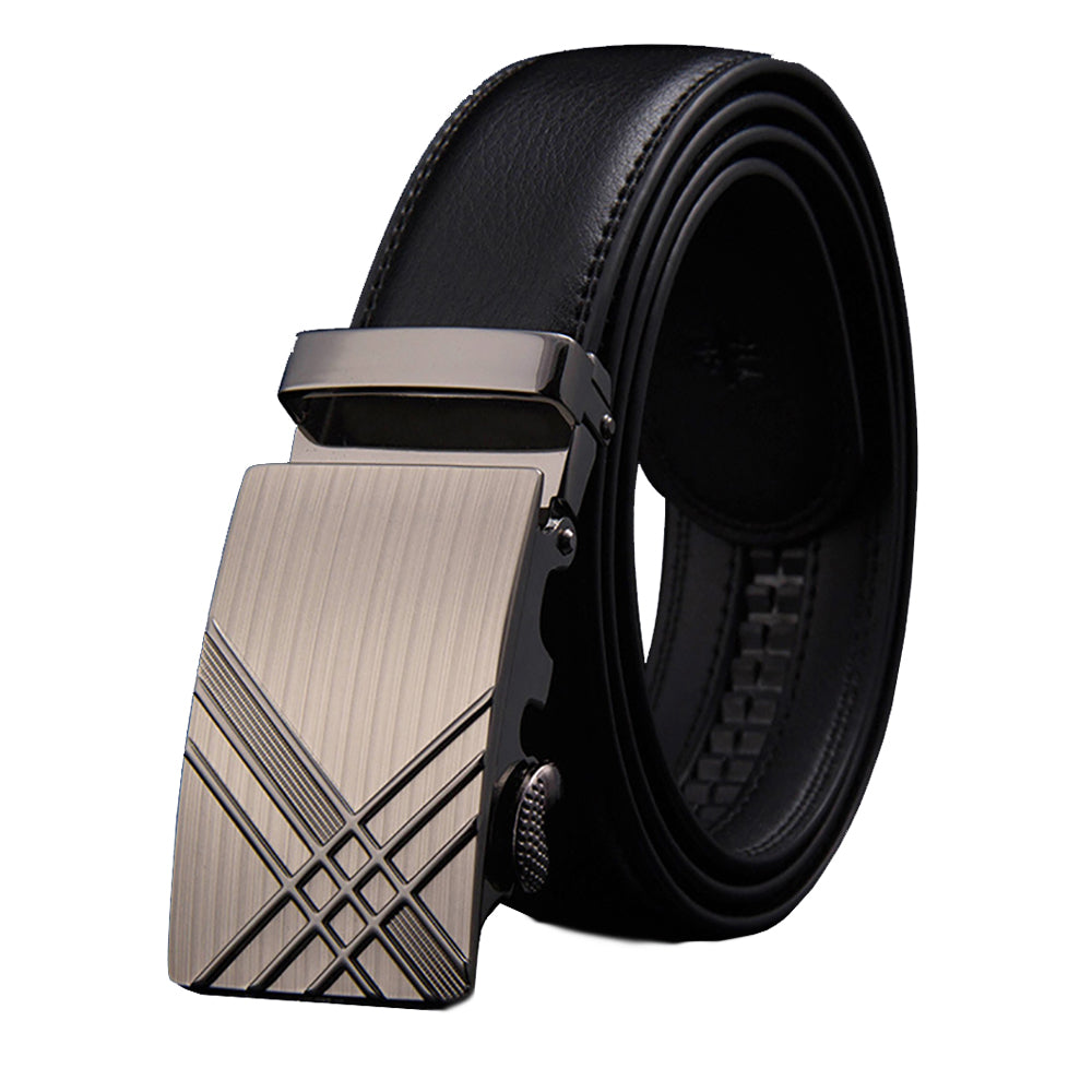 Adjustable Slide Luxury Leather Belt For Men's Automatic Buckle… - V462-FB-85-01