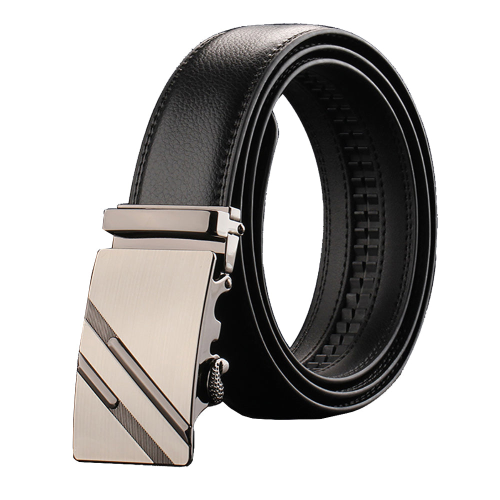 Adjustable Slide Luxury Leather Belt For Men's Automatic Buckle… - V462-FB-85-02