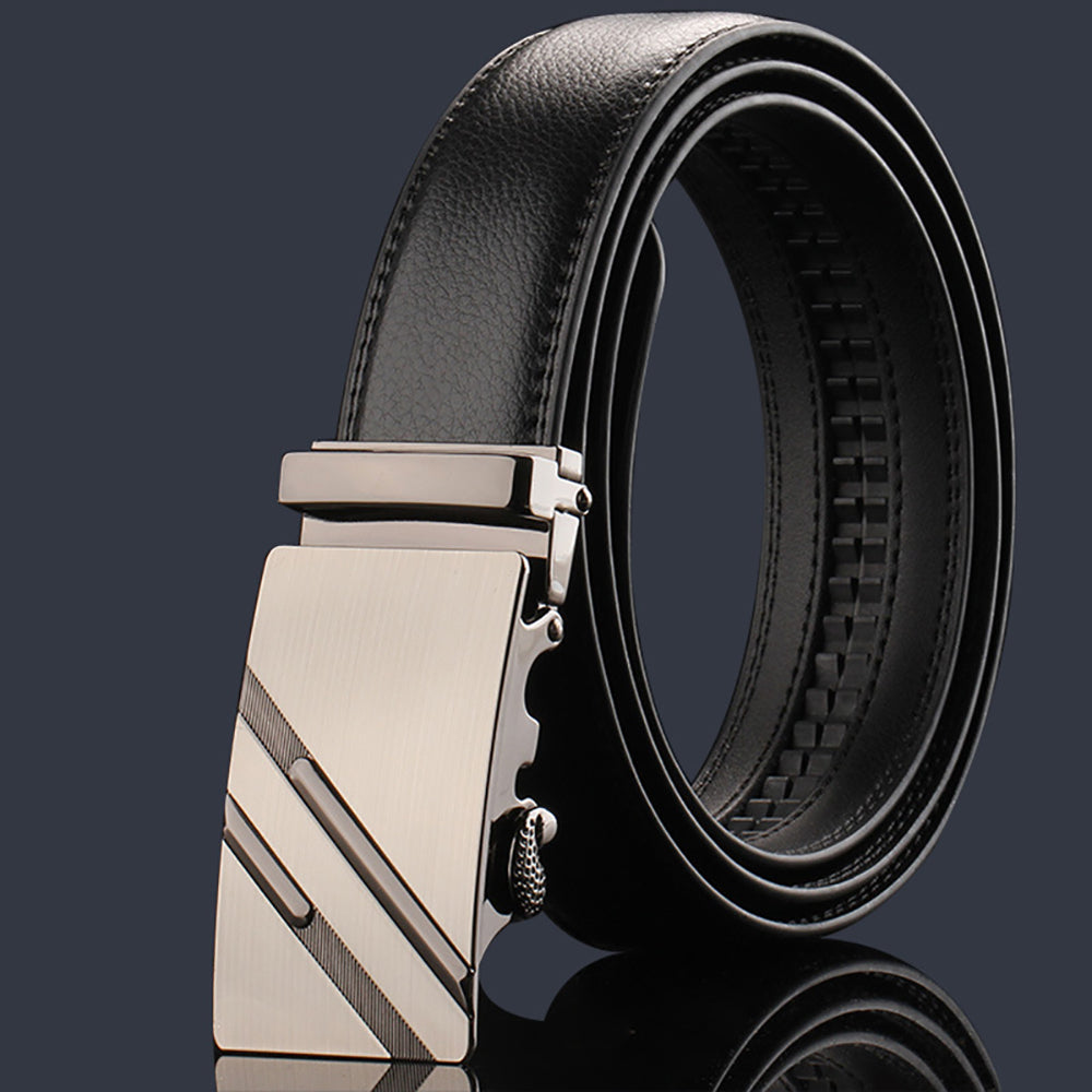 Adjustable Slide Luxury Leather Belt For Men's Automatic Buckle… - V462-FB-85-02
