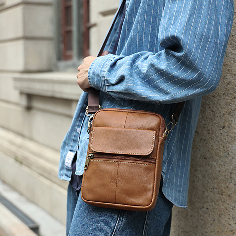 Genuine leather men's crossbody bag oiled wax leather Satchel… - V462-FB-90-03