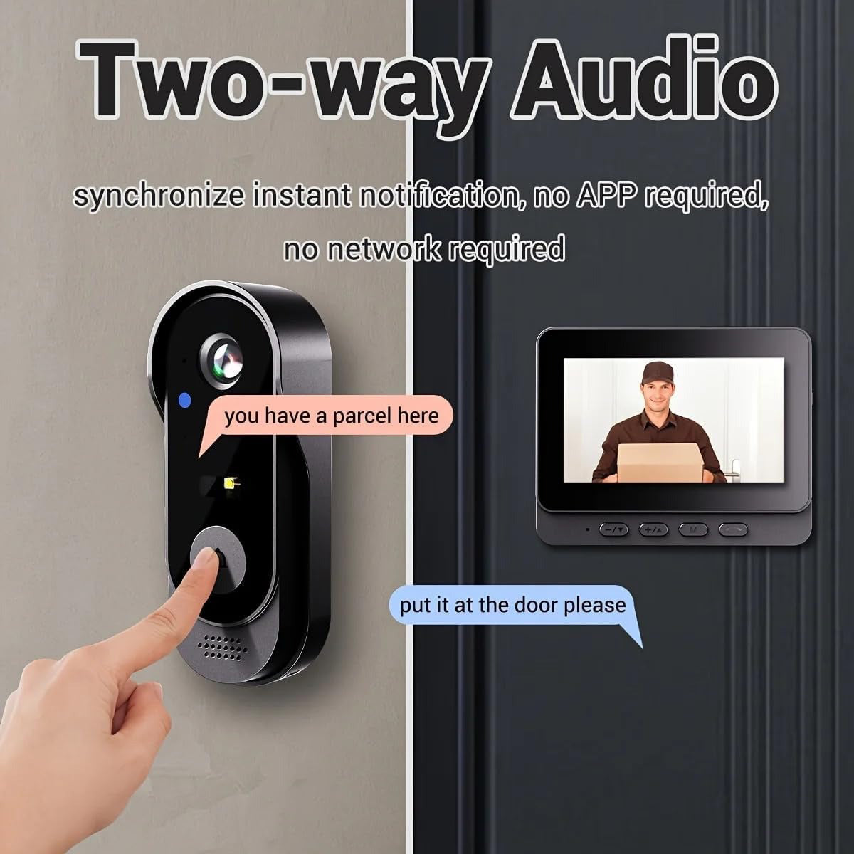 Smart Wireless Video Doorbell with 4.3" Screen HD 8MP Camera - Way Audio IP65