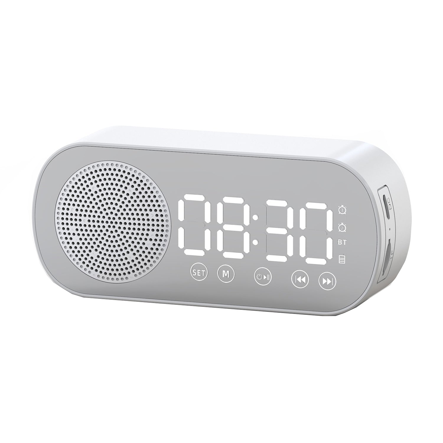 Wireless Bluetooth Speaker Alarm Clock Music Radio - Free Calling (White)