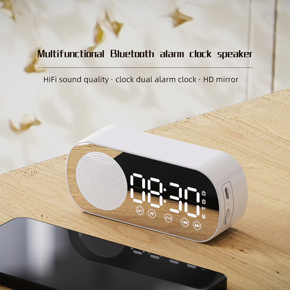 Wireless Bluetooth Speaker Alarm Clock Music Radio - Free Calling (White)
