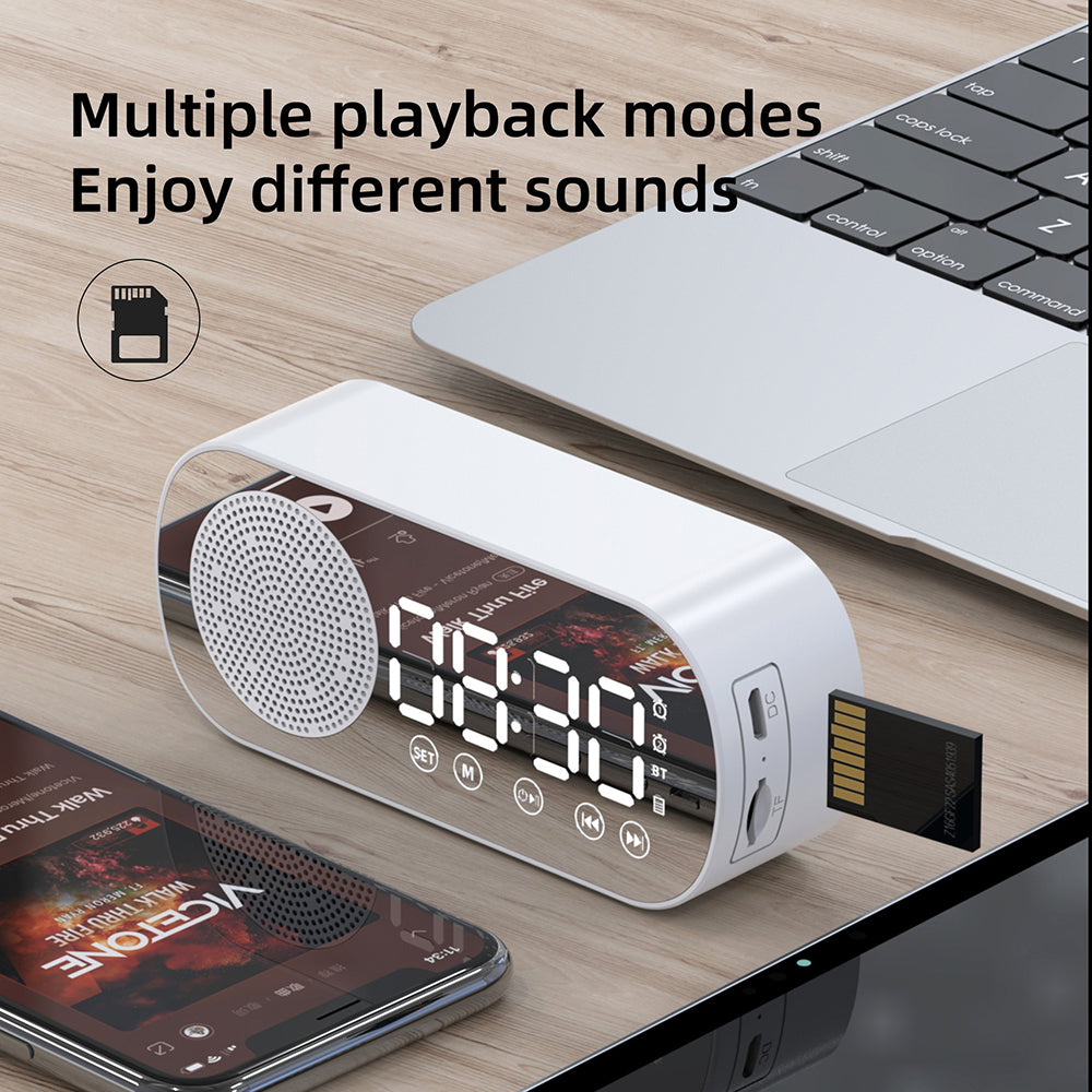 Wireless Bluetooth Speaker Alarm Clock Music Radio - Free Calling (White)