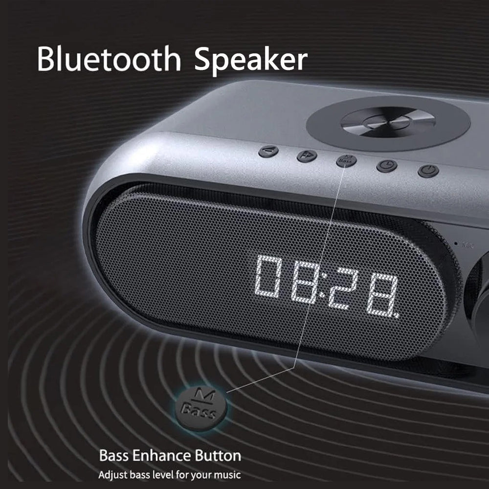 Bluetooth Speaker with 15W Wireless Charger Digital Alarm Clocks FM Radio
