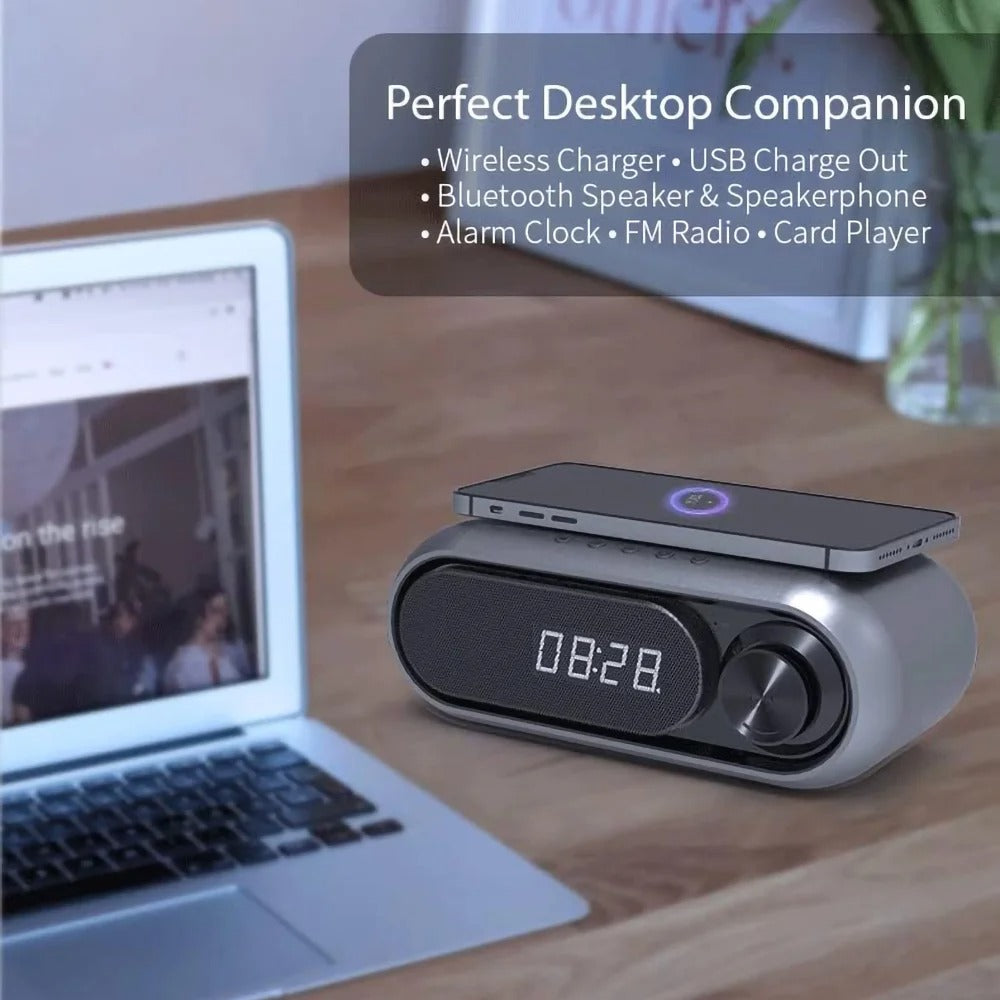 Bluetooth Speaker with 15W Wireless Charger Digital Alarm Clocks FM Radio