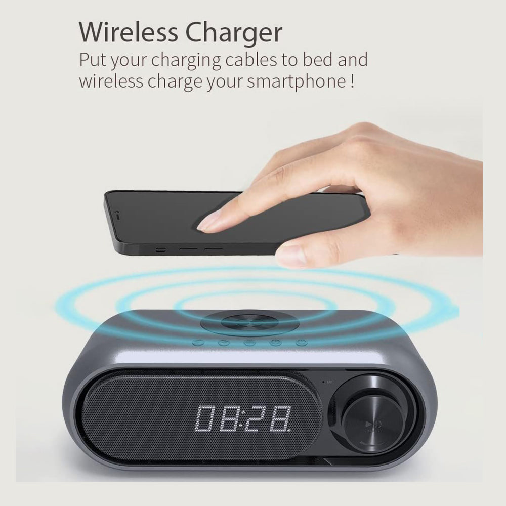Bluetooth Speaker with 15W Wireless Charger Digital Alarm Clocks FM Radio