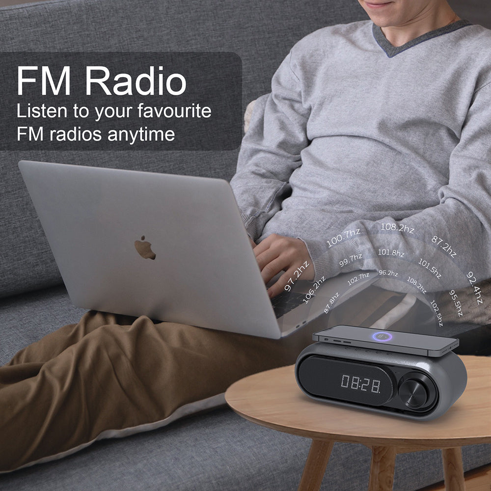 Bluetooth Speaker with 15W Wireless Charger Digital Alarm Clocks FM Radio