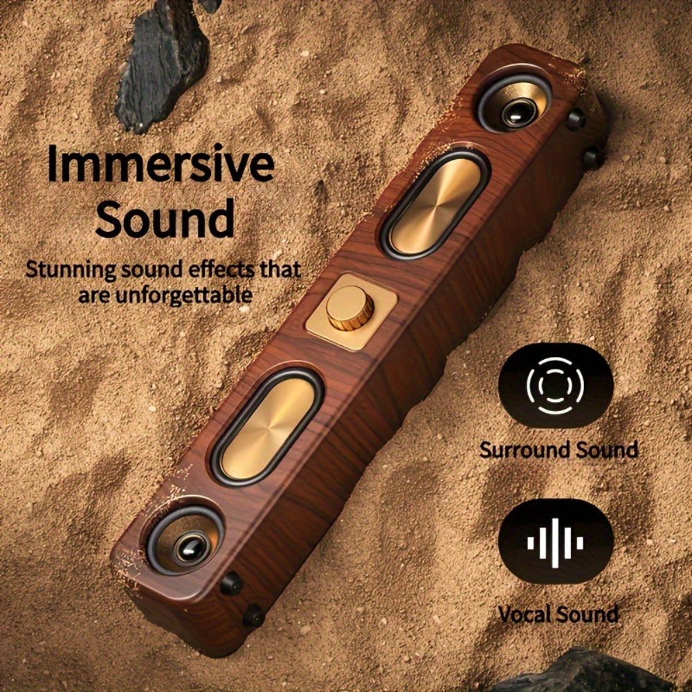 Retro Wood Grain Wireless Bluetooth Speaker Soundbar Deep Bass USB/TF/AUX
