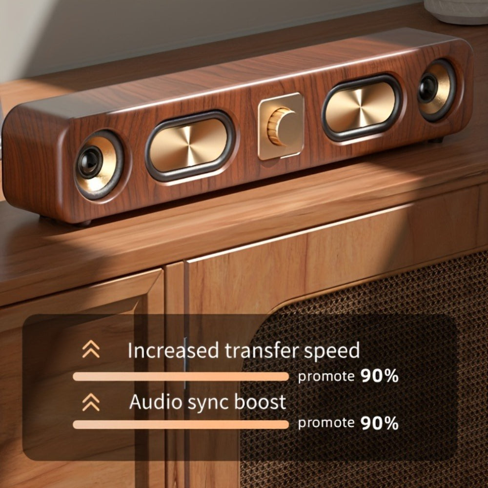 Retro Wood Grain Wireless Bluetooth Speaker Soundbar Deep Bass USB/TF/AUX