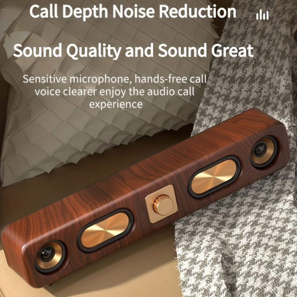 Retro Wood Grain Wireless Bluetooth Speaker Soundbar Deep Bass USB/TF/AUX