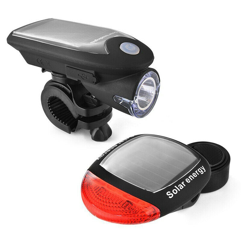 Solar Powered Bicycle Cycling Bike LED Headlight + Rear Tail… - V462-T-08-01