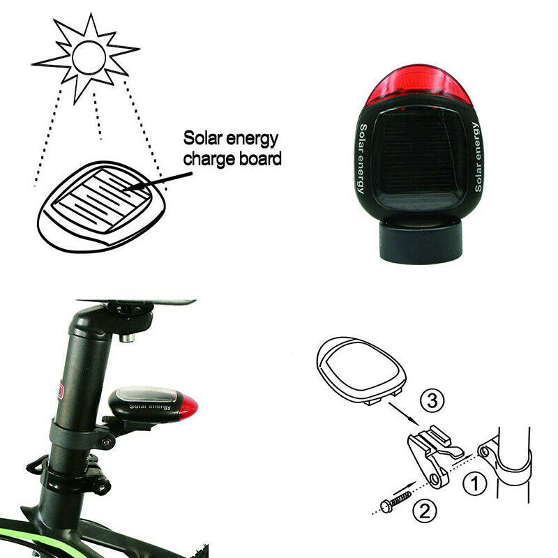 Solar Powered Bicycle Cycling Bike LED Headlight + Rear Tail… - V462-T-08-01