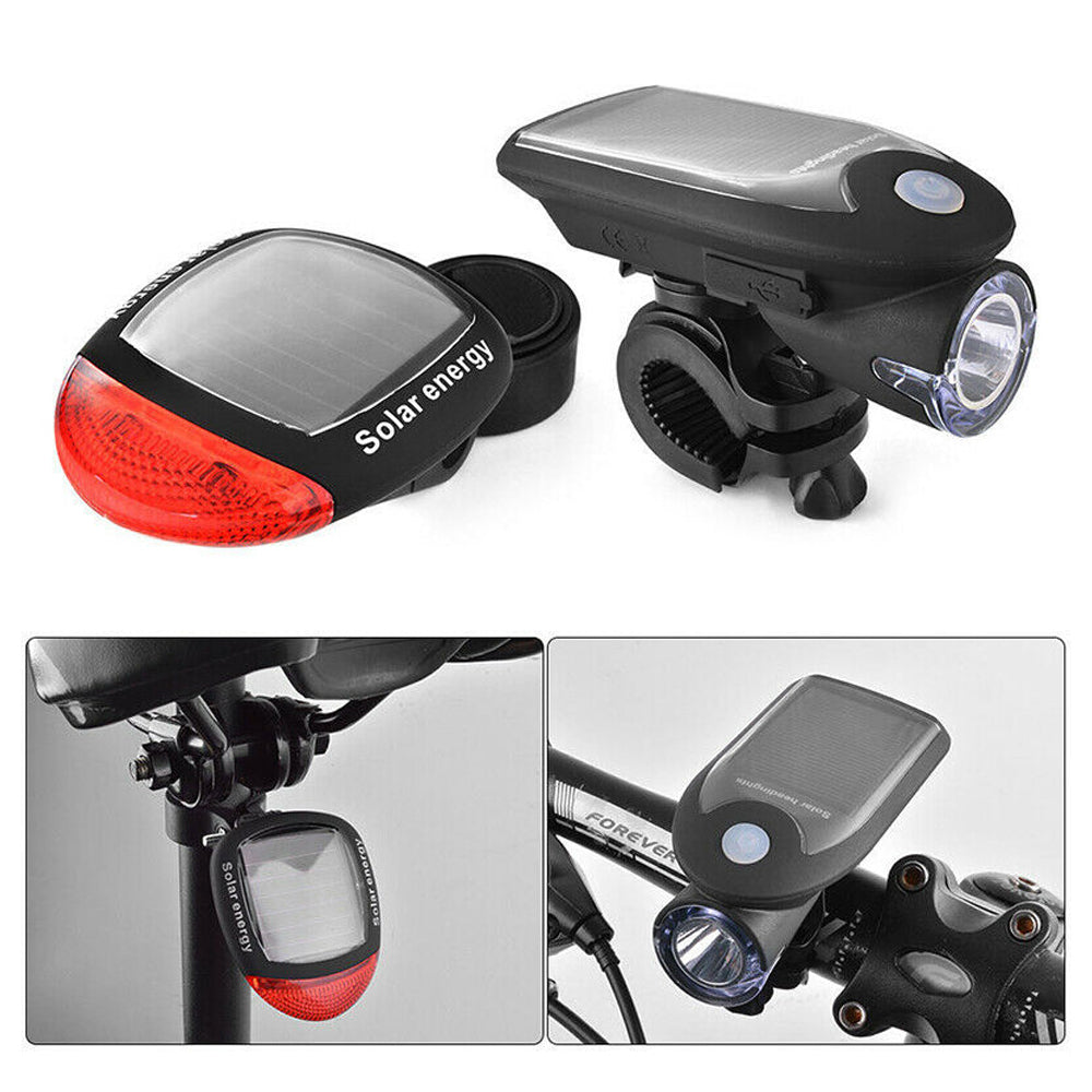 Solar Powered Bicycle Cycling Bike LED Headlight + Rear Tail… - V462-T-08-01