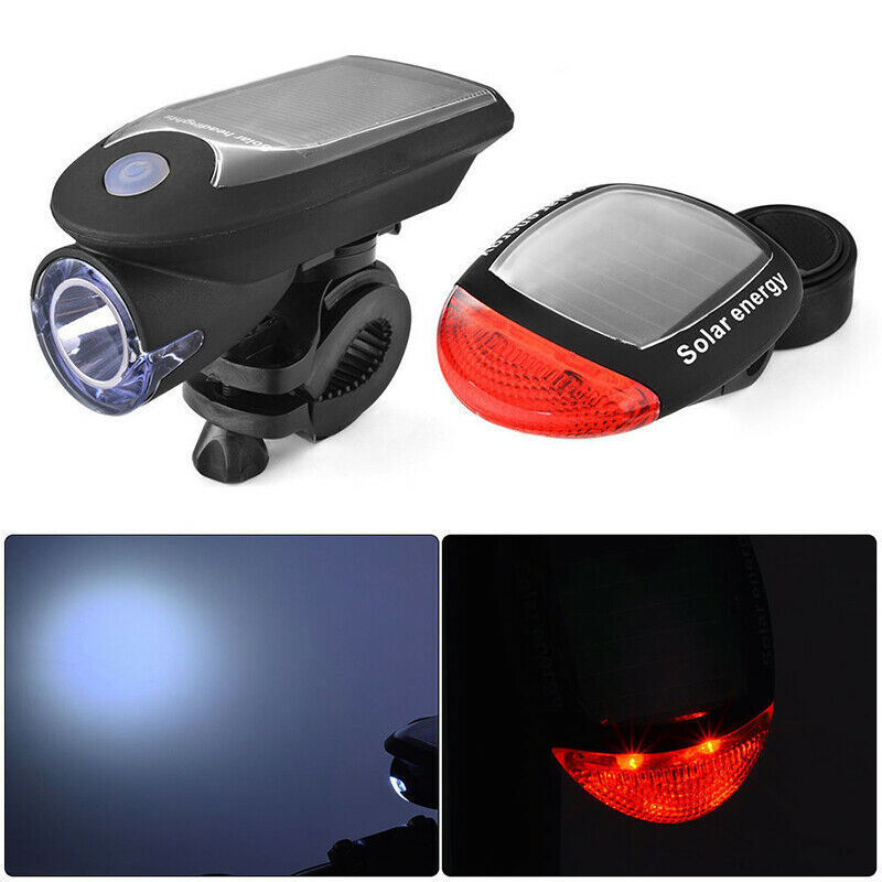 Solar Powered Bicycle Cycling Bike LED Headlight + Rear Tail… - V462-T-08-01