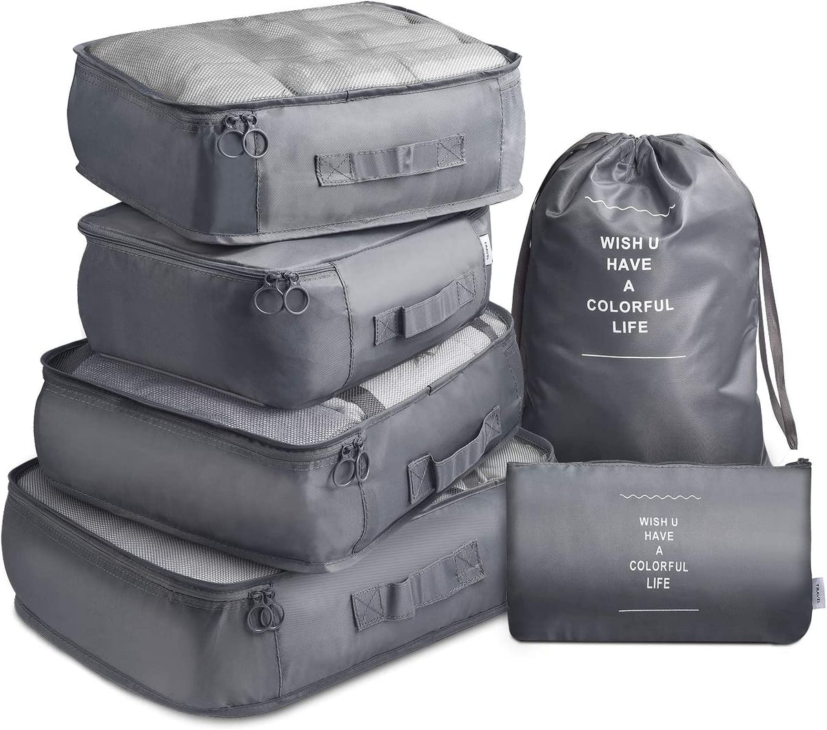6 Pcs Waterproof Compression Packing Cubes Large Travel Luggage… - V462-T-17-01
