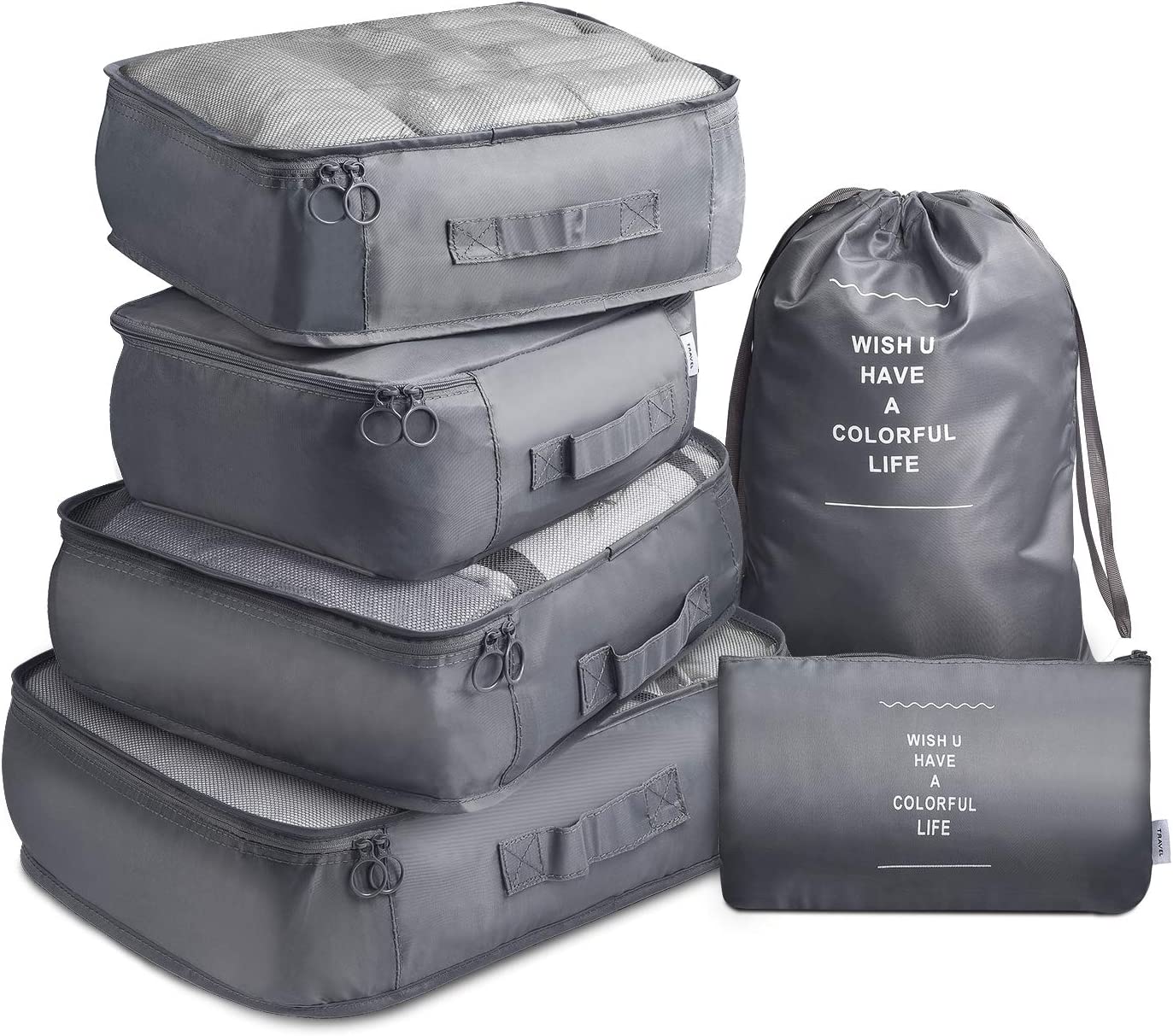 6 Pcs Waterproof Compression Packing Cubes Large Travel Luggage… - V462-T-17-01