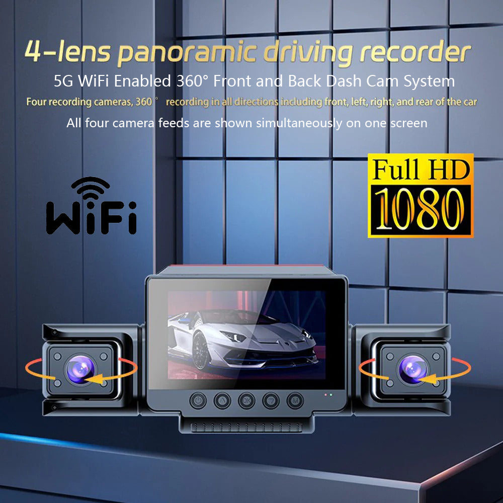 4 Channel 5G WiFi Dashcam FHD 1080P 170～ Wide Angle G - Sensor with 64GB Card