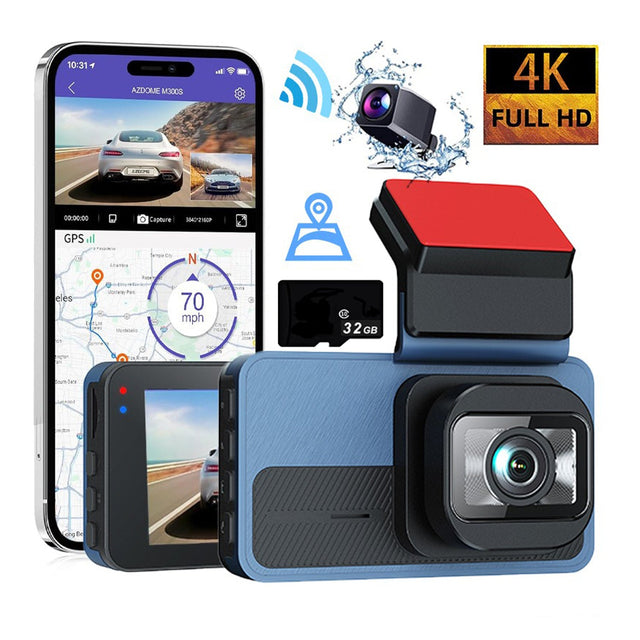 4K+2.5K Dual Dash Cam WiFi GPS ADAS Front Rear Car Camera Recorder 32GB Card