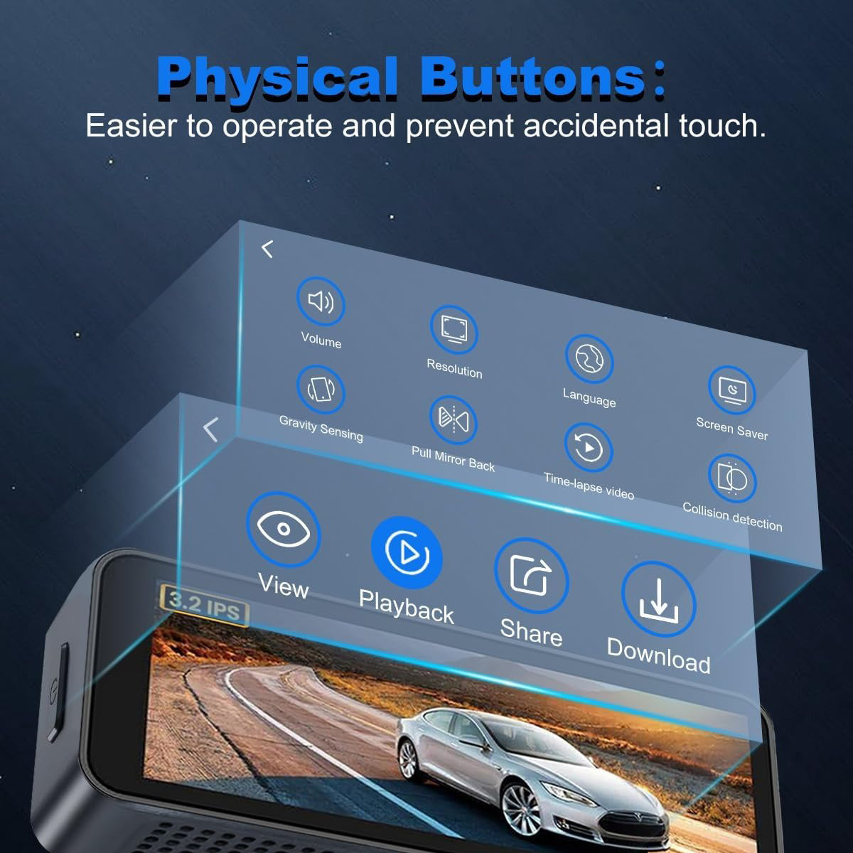 4K Wifi Dash Cam Front, 1080P In - Car Rear Dual Recording with GPS 64GB Card