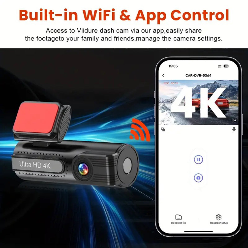 4K WiFi Car Dash Cam Dual Lens Wide Angle IPS Screen Night Vision Recording