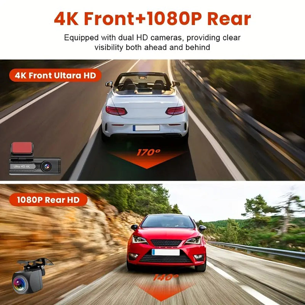 4K WiFi Car Dash Cam Dual Lens Wide Angle IPS Screen Night Vision Recording
