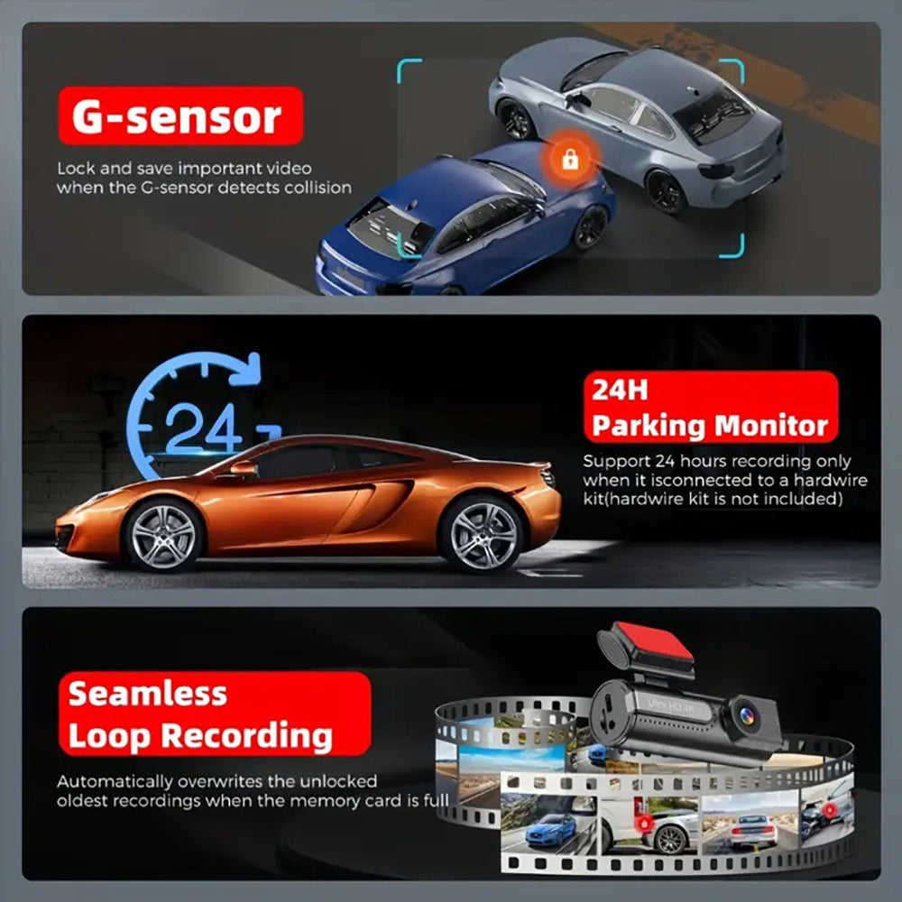 4K WiFi Car Dash Cam Dual Lens Wide Angle IPS Screen Night Vision Recording