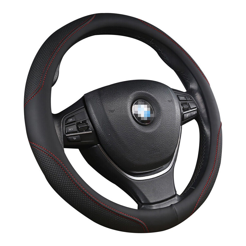 Luxury Car 37 - 38cm Steering Wheel Cover PU Leather Non - slip - red)